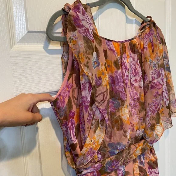 70's Vintage Handmade, Fully lined Chiffon & Taffeta floor length gown - Picture 4 of 9